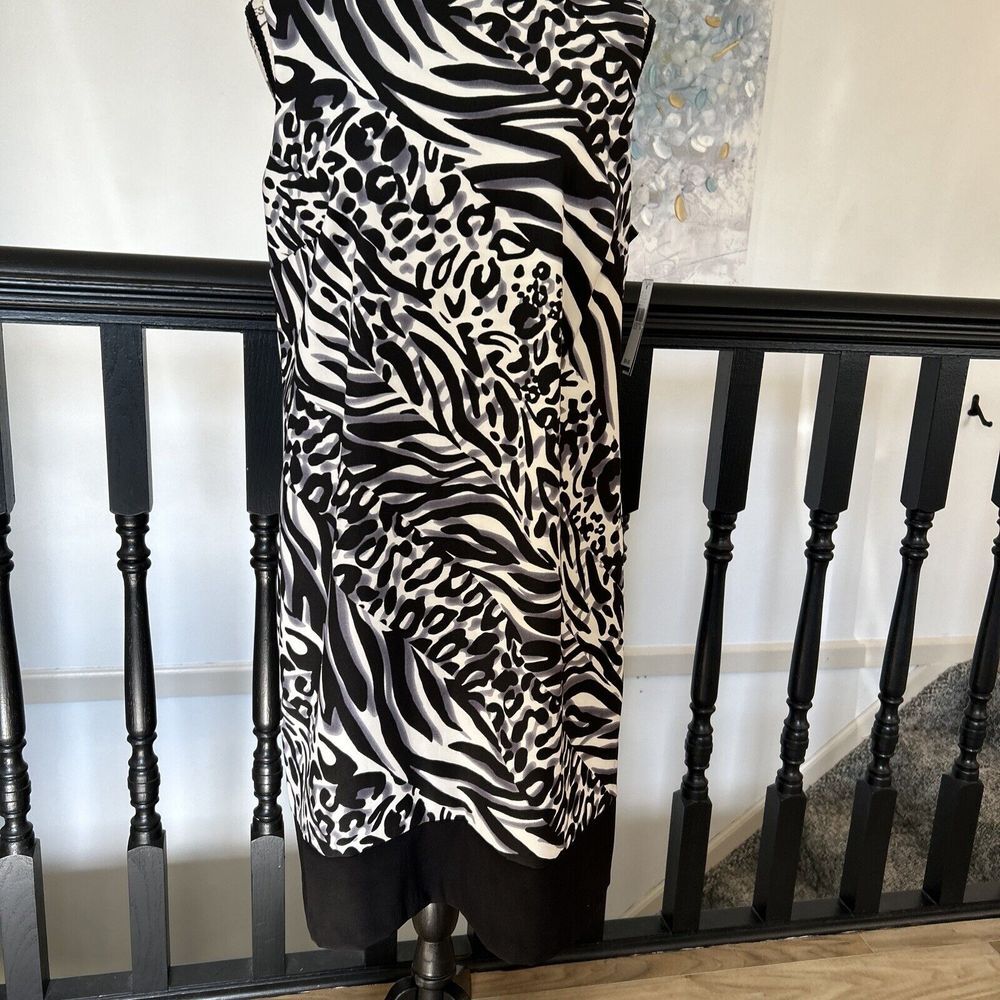 AB Studio Sheath Dress Black Animal Print w Black Trim Sleeveless Size 14‎ NWT